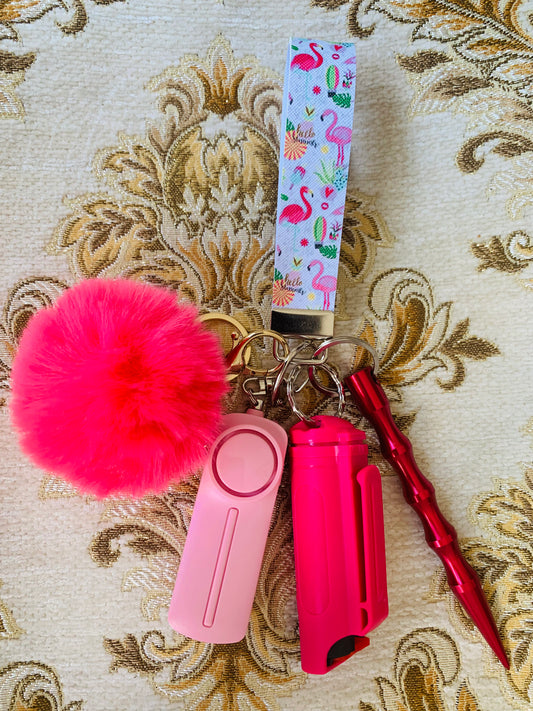 Simply Flamingo Leather Keychain Set