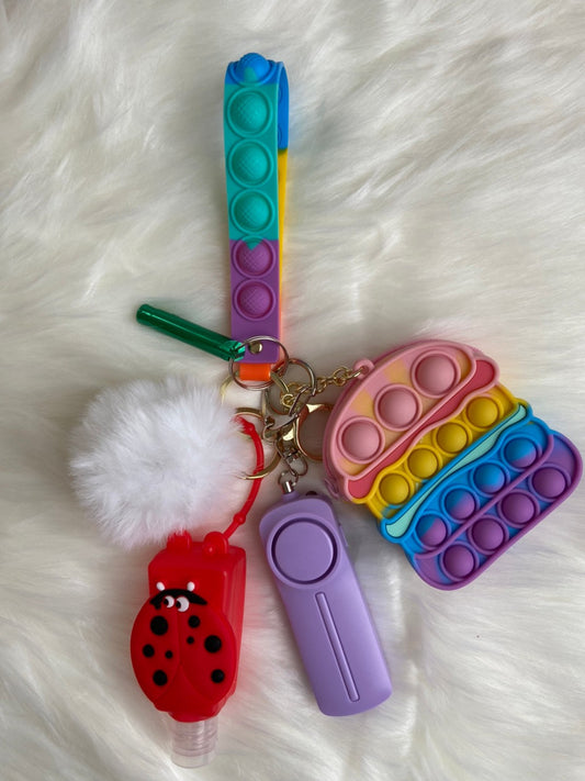 Pop It Pink Hamburger w Ladybug Keychain Set