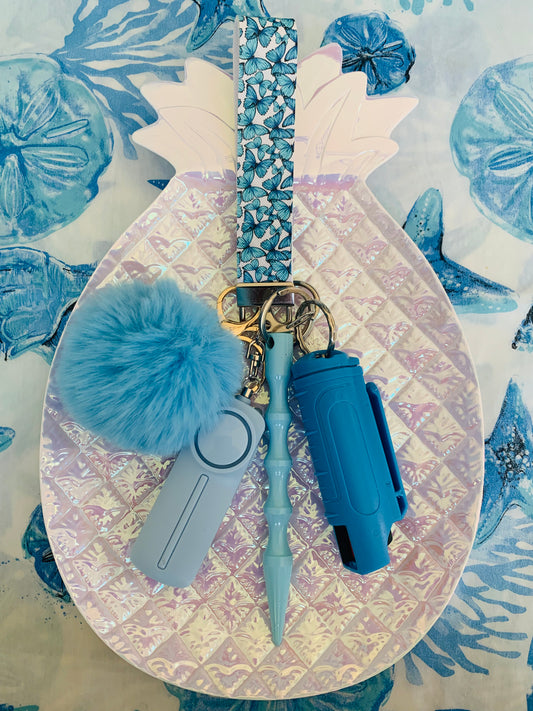 Simply Blue Butterfly Leather Keychain Set