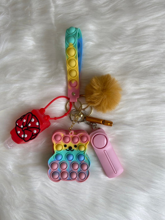 Pop It Teddy Bear w Ribbon Keychain Set