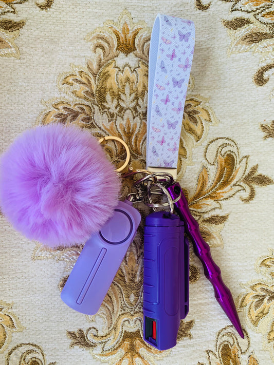 Simply Purple Butterfly Leather Keychain Set