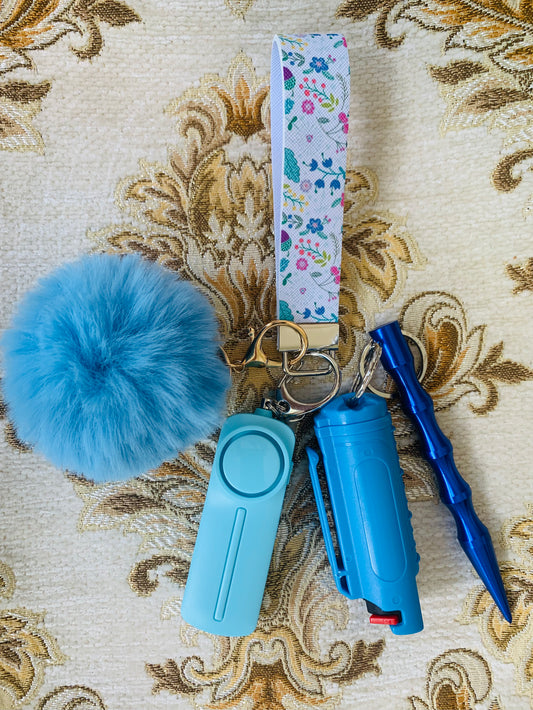 Simply Blue Flowers Leather Keychain Set