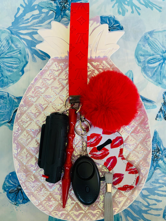 Handmade Red Strap Safety Keychain Set